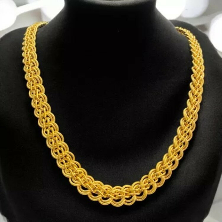 上品なドバイメンズハンドメイドロータスリンクチェーンネックレス、ホールマーク22Kイエローゴールド