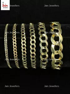 本物の金 18K 750 ソリッドイエローゴールド カーブキューバメンズブレスレット 2mm〜9.5mm