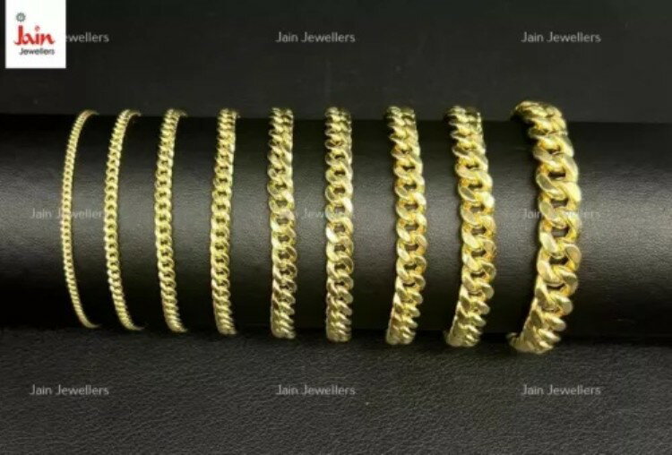 本物の金 18K 750 ソリッドイエローゴールド カーブキューバメンズブレスレット 2mm〜9.5mm