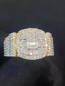 パヴェ 3.30 カラット ラウンドバゲットカットダイヤモンド ヒップホップ メンズ ウェディングリング 14K ゴールド