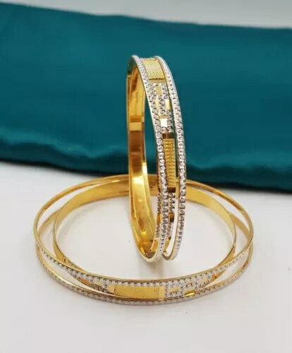 重ね合わせた22Kゴールドバングルブレスレット ロジウムイエローゴールド ウェディングスリップオンバングル