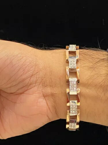 パヴェ 2.82 カラット ラウンドブリリアントカットダイヤモンド メンズ テニスブレスレット 585 14K ゴールド