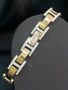 パヴェ 2.42 カラット ラウンドブリリアントカットダイヤモンド メンズ リンク テニスブレスレット 14K ゴールド