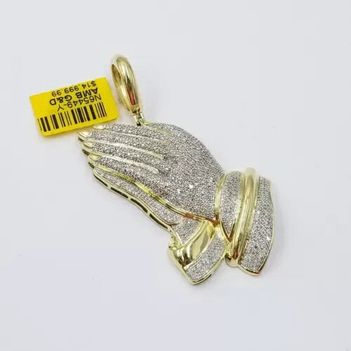 10Kイエローゴールド&ダイヤモンド 祈りの手チャームペンダント 1.48カラット 2.5インチ メンズ レディース