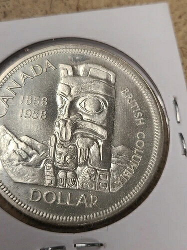 1958年カナダ????銀貨1ドル、エリザベス2世（.800）、ブリティッシュコロンビア州