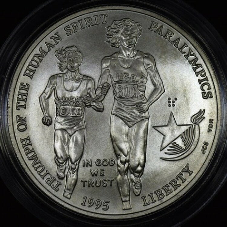 1995-D 銀製 $1 オリンピックコイン ? 盲目のランナー ? BU UNC カプセル ?信頼済み?