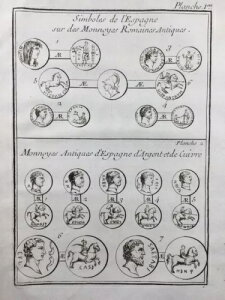 ローマ時代のコイン スペインのアンティーク 1725年 銀貨 スペイン貨幣学 希少な彫刻