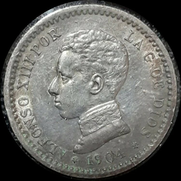 スペイン 1904年 50センティモ旧世界銀貨 #4402 未塗装