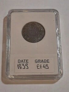 1935年カナダ銀貨25セント、キングジョージ5世、未鑑定、保存スラブ入り