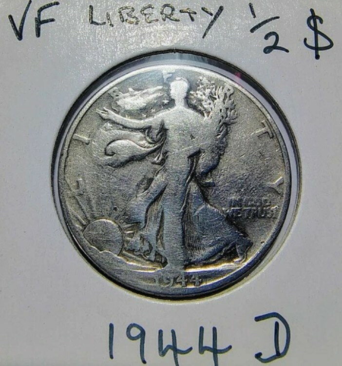 1944年 D ハーフダラー ウォーキング・リバティ VF 90% シルバー デンバーミント 非常に希少