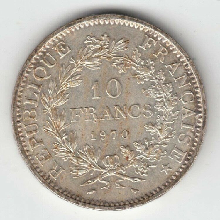 1970년 프랑스 10 프랑 동전 헤라클레스와 님프 37mm 25gr 실버 900 #34