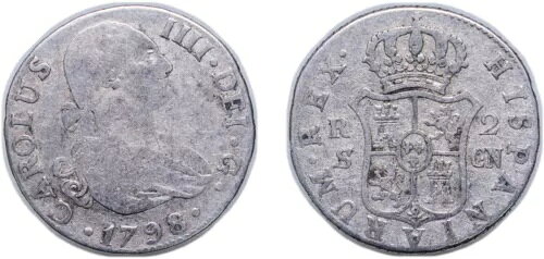 Spain 1798 S CN 2 Reales Silver 806 VF商品について販売者メモ「VF」KM番号 KM 430.2製造国/地域 スペイン流通/非流通 流通認証 未認証組成 銀 (.806)額面 2レアル発行年 1798 S CN造幣局 セビリア造幣局発行枚数 0コイン重量 6.00g直径 26.00mm注意事項※以下の注意事項をご理解のうえ、ご購入ください■ 鑑定済みコイン・紙幣について各種コイン・紙幣の鑑定機関（NGC、PCGS、PMGなど）は、収集品の真贋鑑定およびグレーディングを行う専門機関です。鑑定後の商品は、専用ケース（スラブ）に封入され、状態を示すグレードが付与されます。■ グレードについてグレードはコイン・紙幣自体の状態を評価するものであり、ケース自体の品質や状態を保証するものではありません。製造・輸送時の影響により、以下のような状態が発生する場合がございます。- 軽微なスレ傷・拭き傷（特に光の角度で見えるもの）- ケース内部のホコリ・小さな異物（鑑定機関の検品基準を満たしている場合）- ラベルのズレ・わずかな傾きこれらは鑑定機関の基準内であり、返品・交換の対象とはなりませんのでご了承ください。■ ラベルの種類について各鑑定機関では、コイン・紙幣の状態や鑑定の結果に応じて異なるラベルが付与されます。- 通常ラベル（Standard/Regular）：一般的なグレード付き鑑定済みコイン・紙幣- オーセンティック（Authentic）：グレードなしで真贋のみ保証- 詳細グレード（Details）：クリーニング跡やエッジのダメージがあるが本物と認定- 特別ラベル（Special Label）：記念版や特定のデザインの限定ラベル - 例：NGC「Early Releases」「First Releases」、PCGS「First Strike」 などグレードやラベルの種類は、商品画像および説明文をご確認のうえ、ご購入ください。■ 在庫状況について当店の商品は海外から取り寄せております。ご購入のタイミングによっては在庫切れとなる場合がございます。その際はご連絡のうえ、ご注文をキャンセルさせていただく場合がございますので、あらかじめご了承ください。■ ご注文後のキャンセルについてご注文と同時に商品のお取り寄せを開始するため、お客様都合によるキャンセルは承っておりません。■ 配送についてお届けまでに通常2〜3週間ほどかかります。海外の祝日や天候、税関手続きにより通常より配送が遅れる可能性がございます。■ 保証について商品説明に英語で「保証（warranty）」と記載があっても、日本国内では適用されませんのでご了承ください。 当店では、商品到着後7日以内の初期不良に限り、対応させていただきます。 （返品規約の詳細については、楽天市場内の会社概要欄下部をご参照ください。）■ 商品の色・素材感について撮影環境やモニター設定により、実際の商品と色味や質感が異なる場合がございます。■ 価格変動について希少性の高い商品は市場価格の変動により、追加料金をお願いする場合がございます。追加料金に同意いただけない場合には、ご注文のキャンセルが可能ですので、ご安心ください。■ その他サービスについて海外製品の輸入代行も承っております。ショップに掲載されていない商品でもお探し可能ですので、お気軽にご相談ください。尚、業者販売（業販）や複数購入の場合、割引対応も可能です。ご希望の方はお問い合わせください。