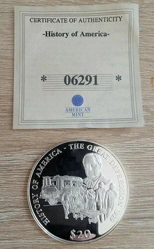 2000年 リベリア - 20ドル - 1929年大恐慌 - 2/3オンス プルーフシルバー、鑑定書付き