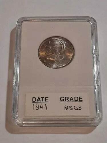 1941年カナダ銀貨25セント、ジョージ6世、未鑑定、保存スラブ入り
