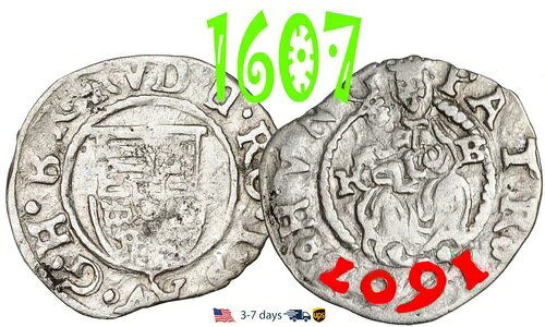 ハンガリー デナール 1607年 ハプスブルク家 ルドルフ2世 銀貨 #23479