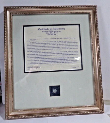 イタリア製シルバーデナロ 1339-1460年 + COA - コロンブス500周年記念 1991年