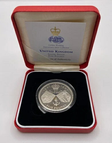 UK GOLDEN WEDDING SILVER PROOF CROWN ?5 COIN 1997 IN CASE & COA (A)商品について販売者コメント「非常に良い」年：1997年製造国/地域：イギリス注意事項※以下の注意事項をご理解のうえ、ご購入ください■ 鑑定済みコイン・紙幣について各種コイン・紙幣の鑑定機関（NGC、PCGS、PMGなど）は、収集品の真贋鑑定およびグレーディングを行う専門機関です。鑑定後の商品は、専用ケース（スラブ）に封入され、状態を示すグレードが付与されます。■ グレードについてグレードはコイン・紙幣自体の状態を評価するものであり、ケース自体の品質や状態を保証するものではありません。製造・輸送時の影響により、以下のような状態が発生する場合がございます。- 軽微なスレ傷・拭き傷（特に光の角度で見えるもの）- ケース内部のホコリ・小さな異物（鑑定機関の検品基準を満たしている場合）- ラベルのズレ・わずかな傾きこれらは鑑定機関の基準内であり、返品・交換の対象とはなりませんのでご了承ください。■ ラベルの種類について各鑑定機関では、コイン・紙幣の状態や鑑定の結果に応じて異なるラベルが付与されます。- 通常ラベル（Standard/Regular）：一般的なグレード付き鑑定済みコイン・紙幣- オーセンティック（Authentic）：グレードなしで真贋のみ保証- 詳細グレード（Details）：クリーニング跡やエッジのダメージがあるが本物と認定- 特別ラベル（Special Label）：記念版や特定のデザインの限定ラベル - 例：NGC「Early Releases」「First Releases」、PCGS「First Strike」 などグレードやラベルの種類は、商品画像および説明文をご確認のうえ、ご購入ください。■ 在庫状況について当店の商品は海外から取り寄せております。ご購入のタイミングによっては在庫切れとなる場合がございます。その際はご連絡のうえ、ご注文をキャンセルさせていただく場合がございますので、あらかじめご了承ください。■ ご注文後のキャンセルについてご注文と同時に商品のお取り寄せを開始するため、お客様都合によるキャンセルは承っておりません。■ 配送についてお届けまでに通常2〜3週間ほどかかります。海外の祝日や天候、税関手続きにより通常より配送が遅れる可能性がございます。■ 保証について商品説明に英語で「保証（warranty）」と記載があっても、日本国内では適用されませんのでご了承ください。 当店では、商品到着後7日以内の初期不良に限り、対応させていただきます。 （返品規約の詳細については、楽天市場内の会社概要欄下部をご参照ください。）■ 商品の色・素材感について撮影環境やモニター設定により、実際の商品と色味や質感が異なる場合がございます。■ 価格変動について希少性の高い商品は市場価格の変動により、追加料金をお願いする場合がございます。追加料金に同意いただけない場合には、ご注文のキャンセルが可能ですので、ご安心ください。■ その他サービスについて海外製品の輸入代行も承っております。ショップに掲載されていない商品でもお探し可能ですので、お気軽にご相談ください。尚、業者販売（業販）や複数購入の場合、割引対応も可能です。ご希望の方はお問い合わせください。