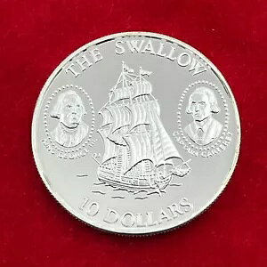 10ドル ソロモン諸島、1994年、帆船「ツバメ」、銀貨、プルーフ、オリジナル