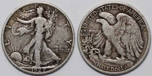 アメリカ合衆国 1927-S ウォーキング・リバティ ハーフドル 50セント銀貨 - 日付良好