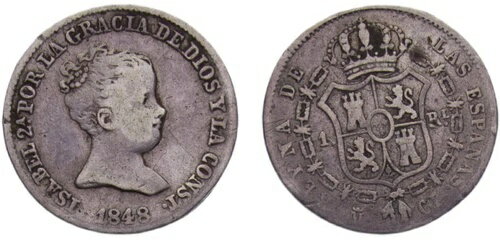 スペイン 1848 M CL 1 リアルシルバー 81.2% F(3)