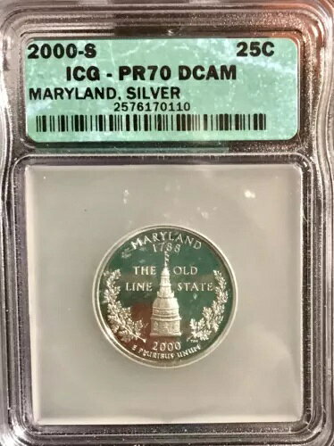 2000 S シルバー 25セント メリーランド州クォーター PR70DCAM ICG