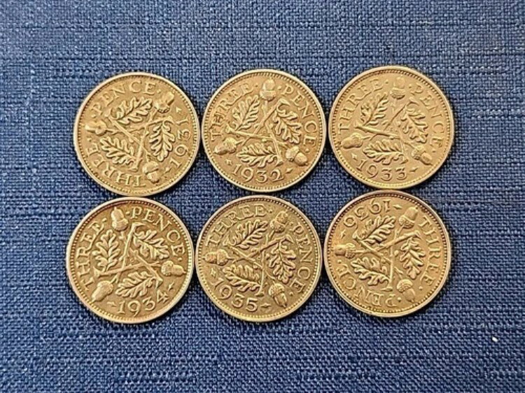 英国製 .500 シルバー スリーペンス デイト ラン 1931-1936、高品位、送料無料、A88