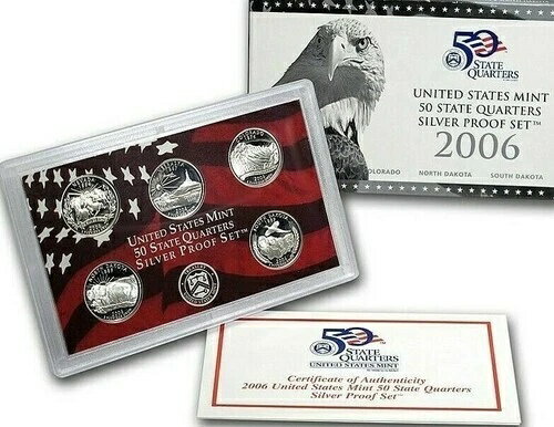 2006 年州 25 セント シルバー プルーフ セット、ボックス、COA。
