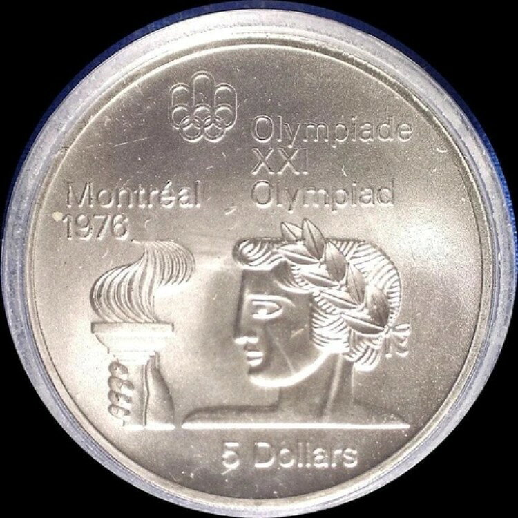 カナダ 1974年 5ドル オリンピックトーチ - 大きな古い銀貨 BU #1912 カプセル入り