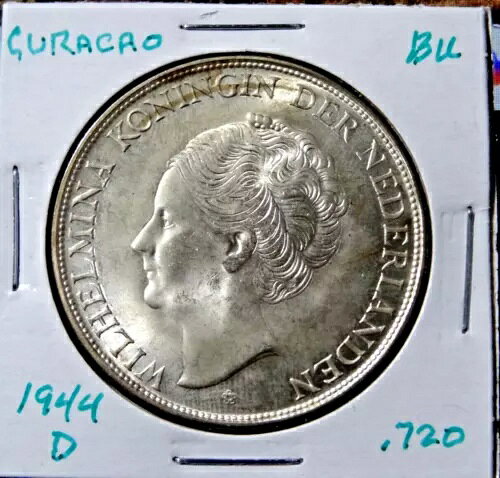 1944年 2 1/2 グルデン キュラソー オランダ ウィルヘルミナ 銀貨 .720