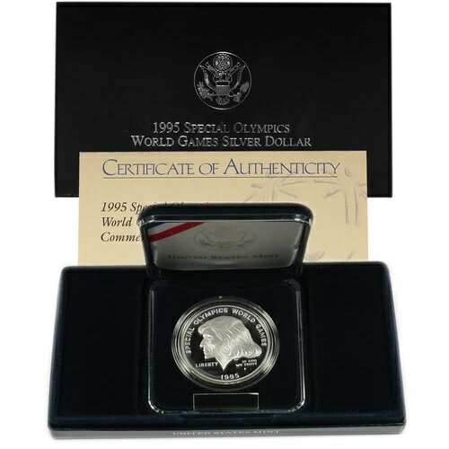 1995-P プルーフ シルバー $1 スペシャルオリンピックス世界大会 シルバードル (箱付き、OGP)...