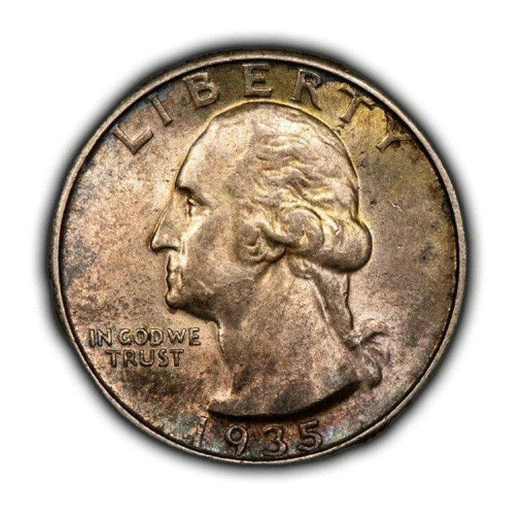 Other - 1935年 25セント銀貨ワシントン・クォーター - 光沢 - カラフルなオリジナル調色 - Z4462