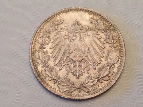 - 1918年 D ドイツ ハーフ（1/2）マルク銀貨 皇帝ヴィルヘルム1世 未使用