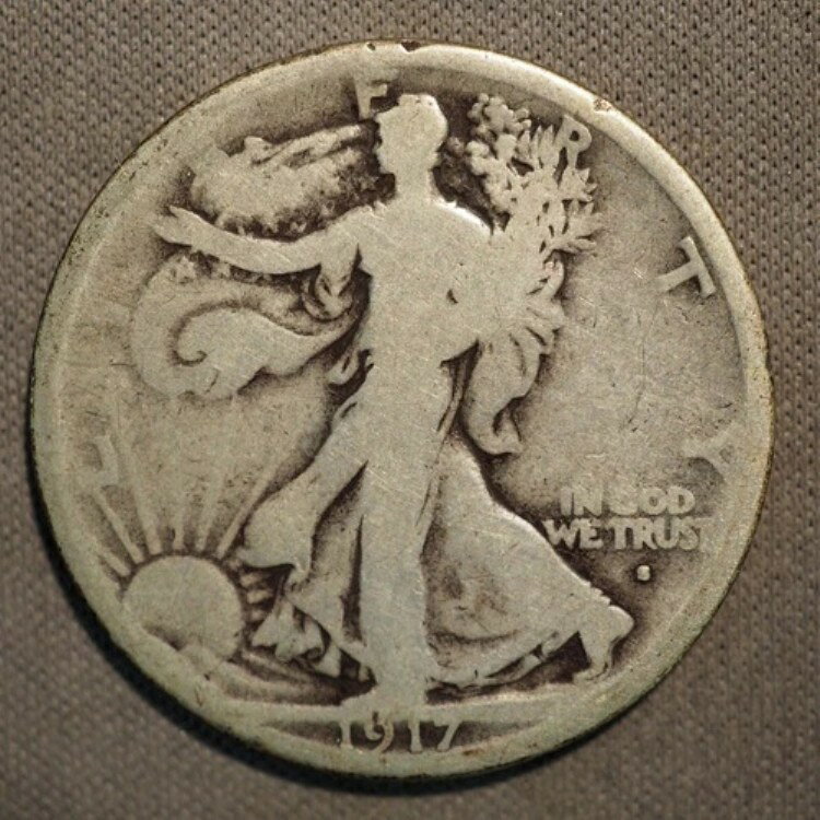 1917年 **OBV S** ウォーキング・リバティ シルバー ハーフドル **美品** 送料無料! X6106