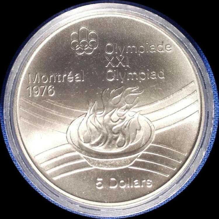 カナダ 1976年 5ドル オリンピック聖火 - 大きな古い銀貨 BU #1909 カプセル入り