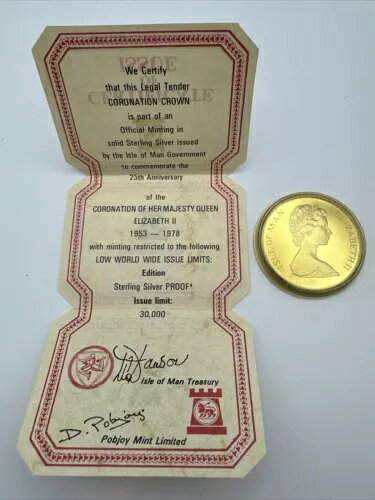 ISLE OF MAN Crown 1978 Coronation Silver Proof Crown (Ab2440935/Q1)商品について材質：銀刻印の種類：プルーフ原産地：ヨーロッパ注意事項※以下の注意事項をご理解のうえ、ご購入ください■ 鑑定済みコイン・紙幣について各種コイン・紙幣の鑑定機関（NGC、PCGS、PMGなど）は、収集品の真贋鑑定およびグレーディングを行う専門機関です。鑑定後の商品は、専用ケース（スラブ）に封入され、状態を示すグレードが付与されます。■ グレードについてグレードはコイン・紙幣自体の状態を評価するものであり、ケース自体の品質や状態を保証するものではありません。製造・輸送時の影響により、以下のような状態が発生する場合がございます。- 軽微なスレ傷・拭き傷（特に光の角度で見えるもの）- ケース内部のホコリ・小さな異物（鑑定機関の検品基準を満たしている場合）- ラベルのズレ・わずかな傾きこれらは鑑定機関の基準内であり、返品・交換の対象とはなりませんのでご了承ください。■ ラベルの種類について各鑑定機関では、コイン・紙幣の状態や鑑定の結果に応じて異なるラベルが付与されます。- 通常ラベル（Standard/Regular）：一般的なグレード付き鑑定済みコイン・紙幣- オーセンティック（Authentic）：グレードなしで真贋のみ保証- 詳細グレード（Details）：クリーニング跡やエッジのダメージがあるが本物と認定- 特別ラベル（Special Label）：記念版や特定のデザインの限定ラベル - 例：NGC「Early Releases」「First Releases」、PCGS「First Strike」 などグレードやラベルの種類は、商品画像および説明文をご確認のうえ、ご購入ください。■ 在庫状況について当店の商品は海外から取り寄せております。ご購入のタイミングによっては在庫切れとなる場合がございます。その際はご連絡のうえ、ご注文をキャンセルさせていただく場合がございますので、あらかじめご了承ください。■ ご注文後のキャンセルについてご注文と同時に商品のお取り寄せを開始するため、お客様都合によるキャンセルは承っておりません。■ 配送についてお届けまでに通常2〜3週間ほどかかります。海外の祝日や天候、税関手続きにより通常より配送が遅れる可能性がございます。■ 保証について商品説明に英語で「保証（warranty）」と記載があっても、日本国内では適用されませんのでご了承ください。 当店では、商品到着後7日以内の初期不良に限り、対応させていただきます。 （返品規約の詳細については、楽天市場内の会社概要欄下部をご参照ください。）■ 商品の色・素材感について撮影環境やモニター設定により、実際の商品と色味や質感が異なる場合がございます。■ 価格変動について希少性の高い商品は市場価格の変動により、追加料金をお願いする場合がございます。追加料金に同意いただけない場合には、ご注文のキャンセルが可能ですので、ご安心ください。■ その他サービスについて海外製品の輸入代行も承っております。ショップに掲載されていない商品でもお探し可能ですので、お気軽にご相談ください。尚、業者販売（業販）や複数購入の場合、割引対応も可能です。ご希望の方はお問い合わせください。