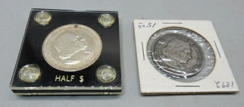 1892年と1893年のシカゴ万国博覧会の流通銀貨ハーフドル（2枚）