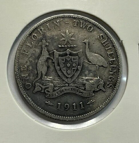 1911年フローリン硬貨 - 非常に良い - ジョージ5世銀貨、プレデシマル、希少、オーストラリア製