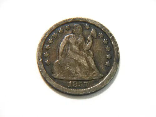 1857-P VF *トーン* シルバー シーテッド リバティ ダイム、良質 *良質* ヴィンテージコイン
