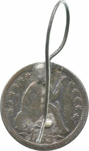 1853年 ハーフダイム アロー ラブトークン イヤリング付き ビクトリア朝シルバーコインペンダント *9307