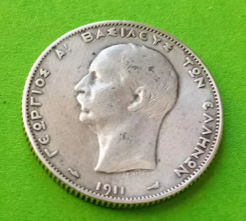 ギリシャ 2ドラクマ 1911 L@@K 銀貨 RRR ギリシャコイン ニンフ テティス タツノオトシゴ No: Z-3