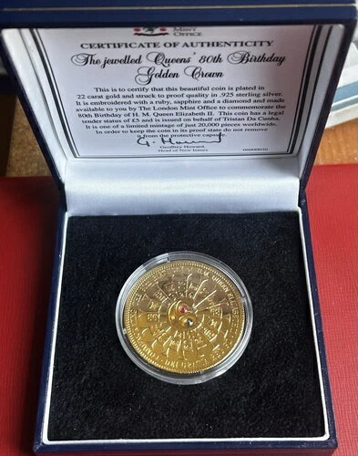 TDC トリスタン・ダ・クーニャ 2006年 銀製 宝石付き 5ポンドコイン 〜 女王陛下80歳の誕生日 COA
