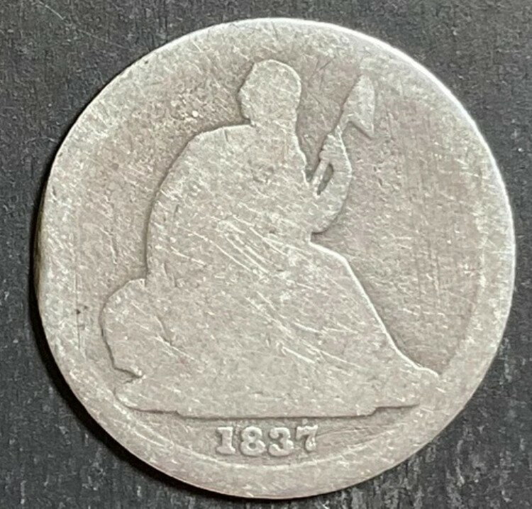 1837年製 シーテッド・リバティ・ダイム 10セント 希少 90% オールドシルバー コレクション 素晴らしいコイン m277