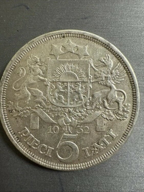 ラトビア 1932 5 ラティ銀貨 #4202(3)