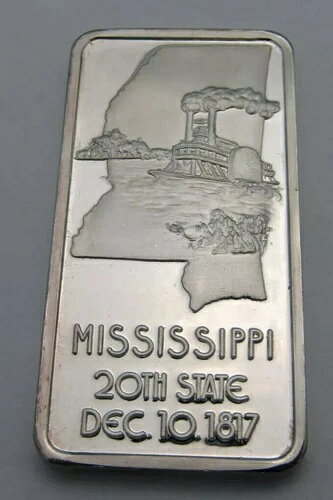 1974年 ハミルトンミント 1トロイオンス .999 純銀バー ミシシッピ州 20TH 州(3)