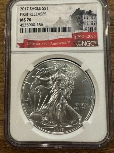 2017年シルバーアメリカンイーグルNGC MS70ファーストリリース.999ファインシルバーコイン、425