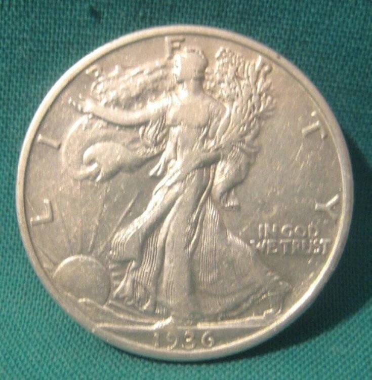 1936年-S ウォーキング・リバティ・シルバー 50セント - 強いスカートライン - 低鋳造 - AU - #201