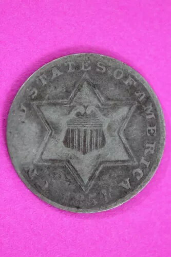 1854年 トリム3 3セント銀ダイム 正確なコイン（写真参照）セミキー日付71