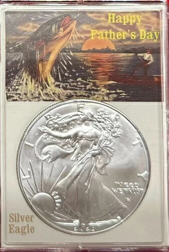 2023年 父の日おめでとう - 釣り - 1オンス アメリカンシルバーイーグル（カスタムホルダー入り）