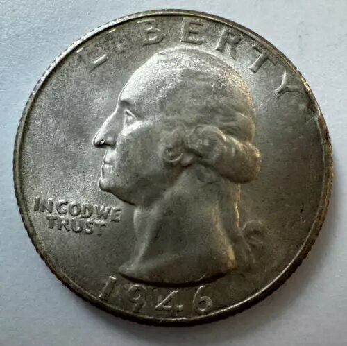 1946年米国25セント銀貨 S GWノーズに傷、Yの後に溝あり