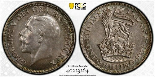 1928年 イギリス シリング PCGS UNC 詳細クリーニング済み